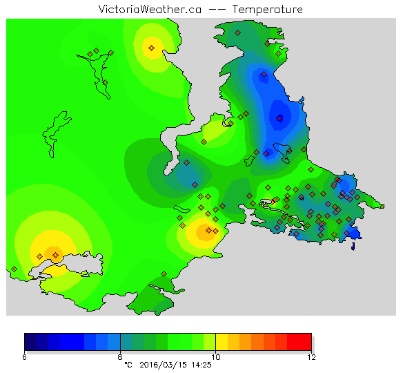 contour map of temperatures over Victoria BC.